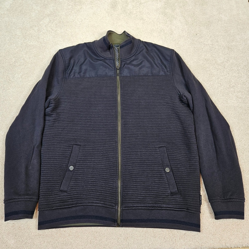Ted Baker London Men Full Zip Ribbed Bomber Jacket Navy Green L Casual Commuter